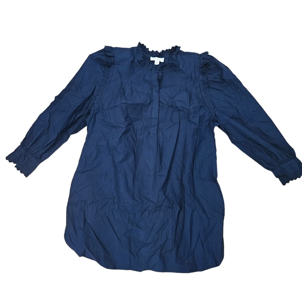 Treasure & Bond Navy Cotton Shift Dress – Long Sleeve M